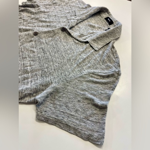 Men’s Theory Short Sleeve Button Front 100% Linen Jersey Heather Grey Shirt - Picture 3 of 6